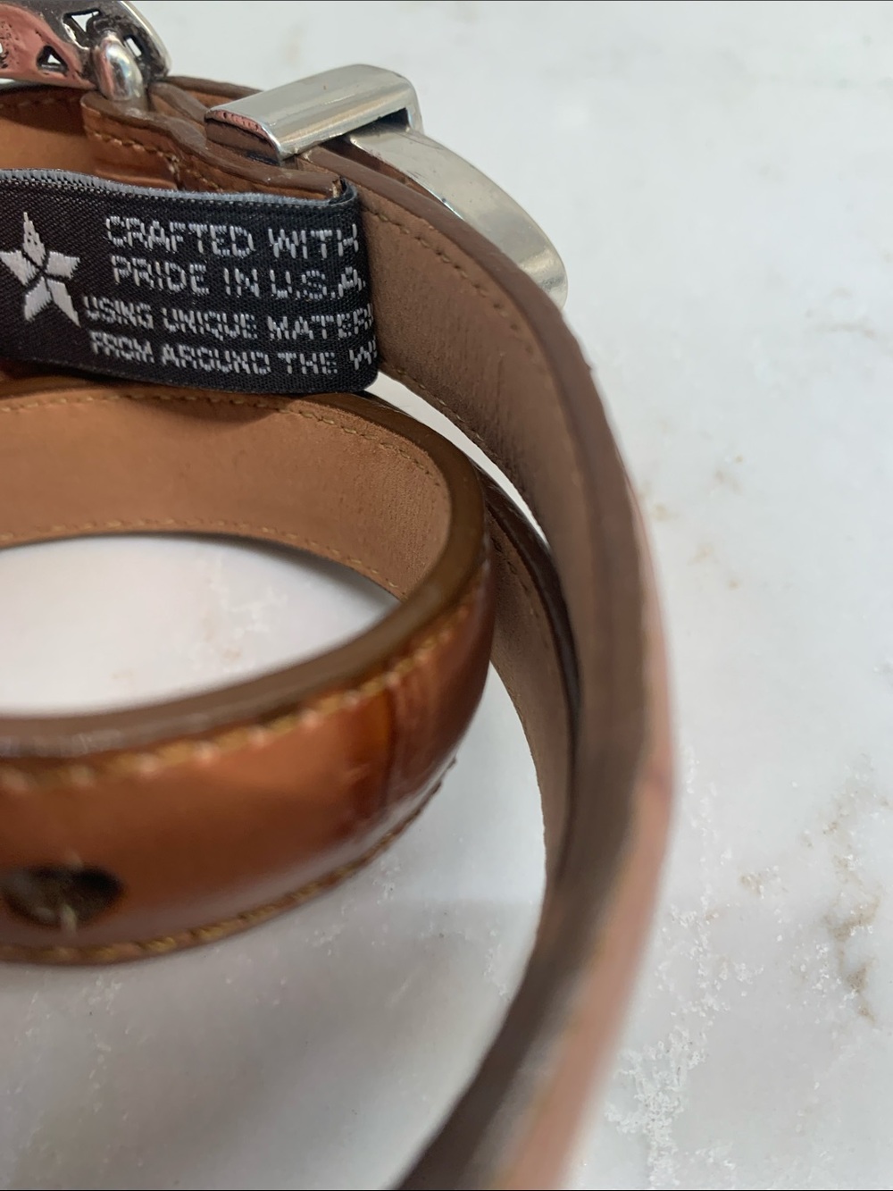 NEW Brighton Lots of Love Brown Croc Leather Belt Heart Silver Buckle 30” M - Picture 5 of 7